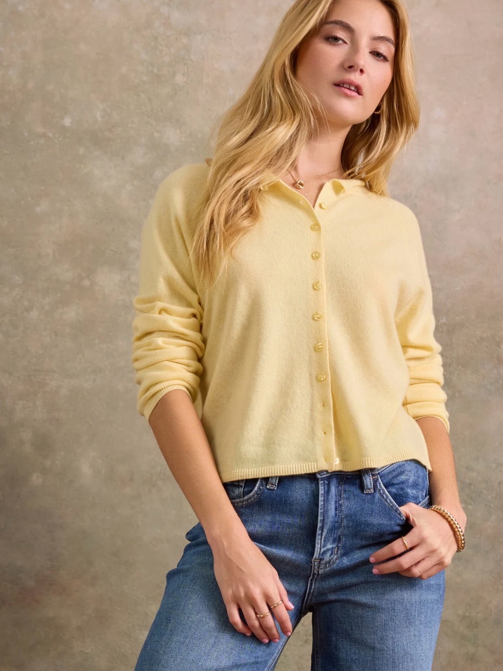 Altar'd State Pale Yellow Button %100 Cashmere Cardigan